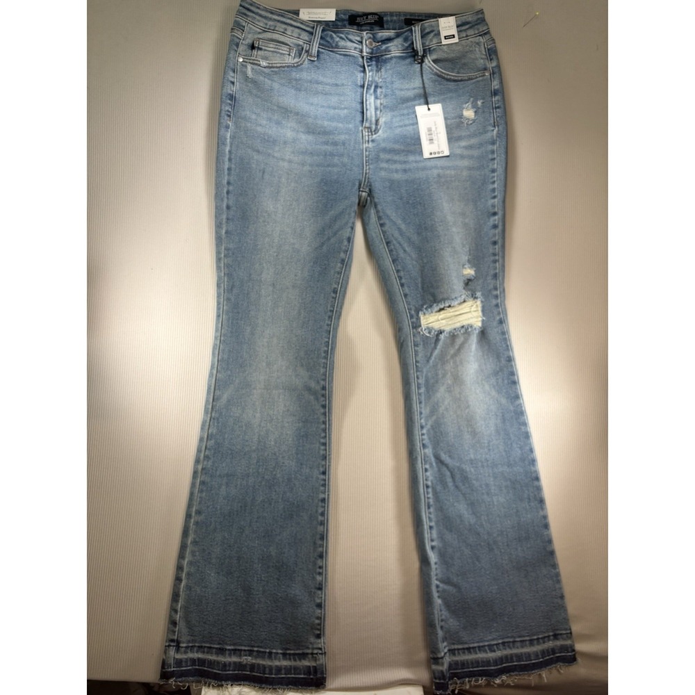 NEW Judy Blue Distressed Bootcut Jeans Womens 13/31 Light Wash Raw Hem NWT